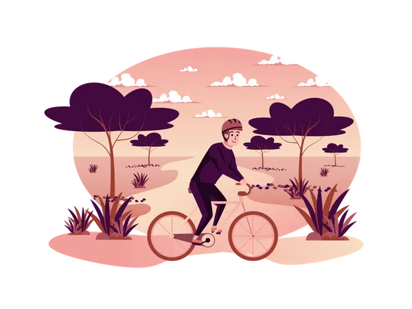 Man riding bicycle in park Illustration