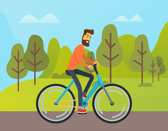 Man riding bicycle in park  Illustration