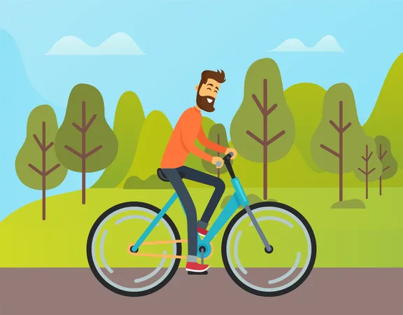 Man riding bicycle in park  Illustration