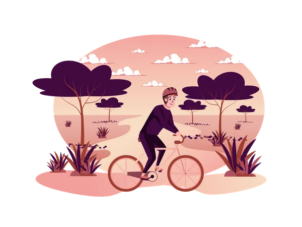 Man riding bicycle in park  Illustration