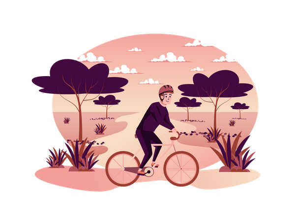 Man riding bicycle in park  Illustration