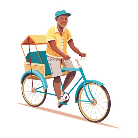 Man riding Bicycle Taxi  Illustration