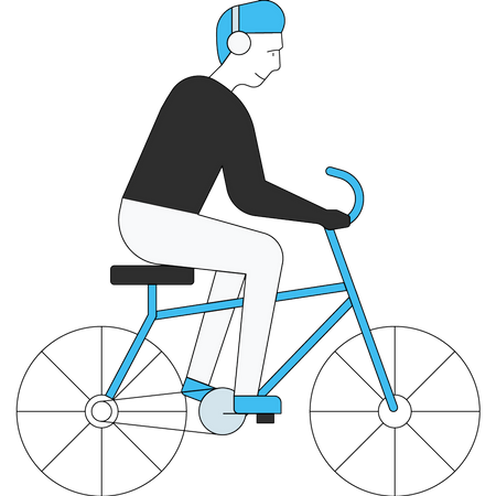 Man riding bicycle while wearing headphones  Illustration