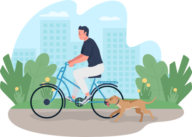 Man riding bicycle with dog  Illustration