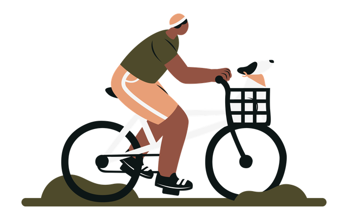 Man Riding Bicycle with Dog in Basket  Illustration