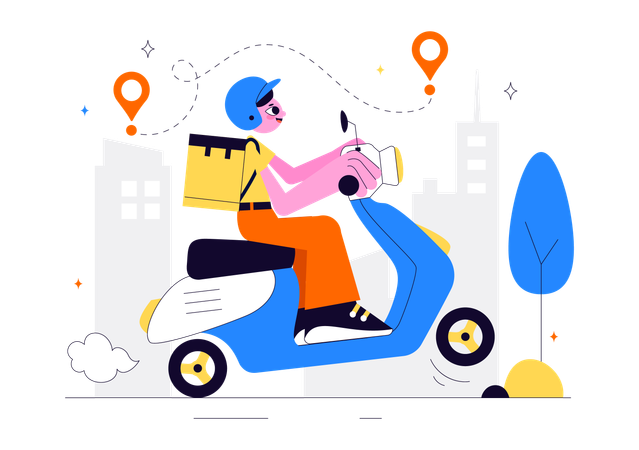 Man riding bike for Courier or Delivery Service  Illustration