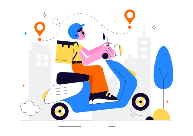 Man riding bike for Courier or Delivery Service  Illustration
