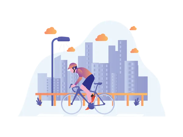 Man Riding Bike In City  Illustration