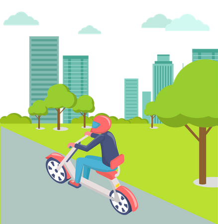 Man riding bike in city  Illustration