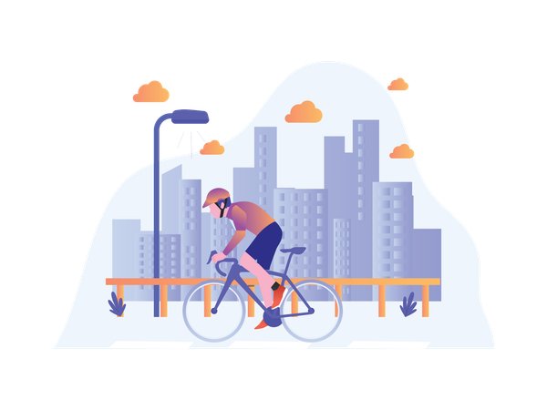 Man Riding Bike In City  Illustration