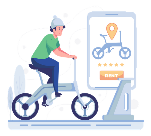 Man riding bike on rent Illustration