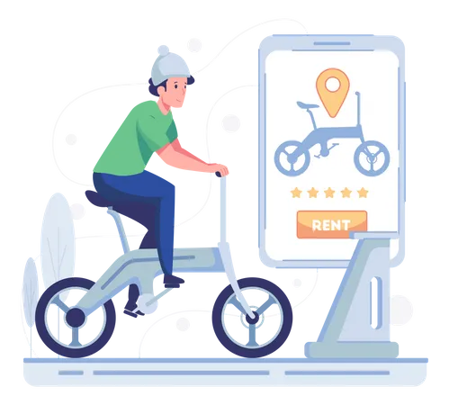Man riding bike on rent Illustration