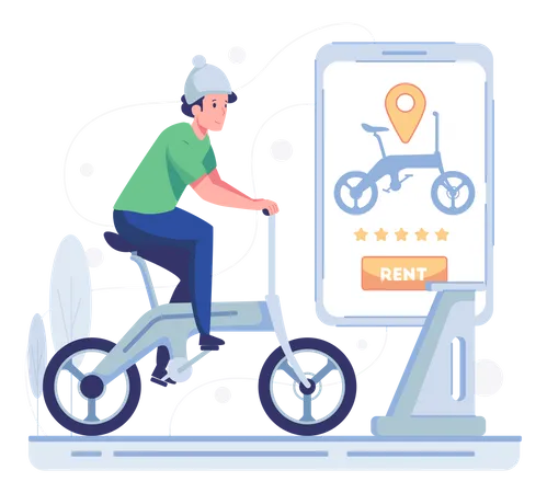 Man riding bike on rent  Illustration