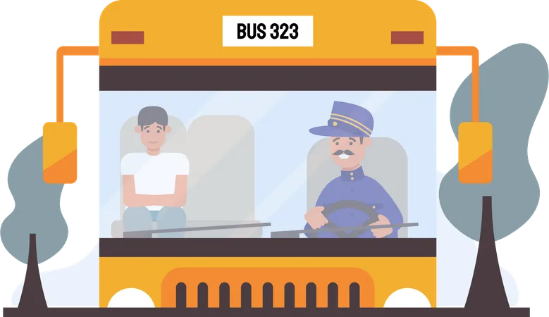 Man Riding Bus  Illustration