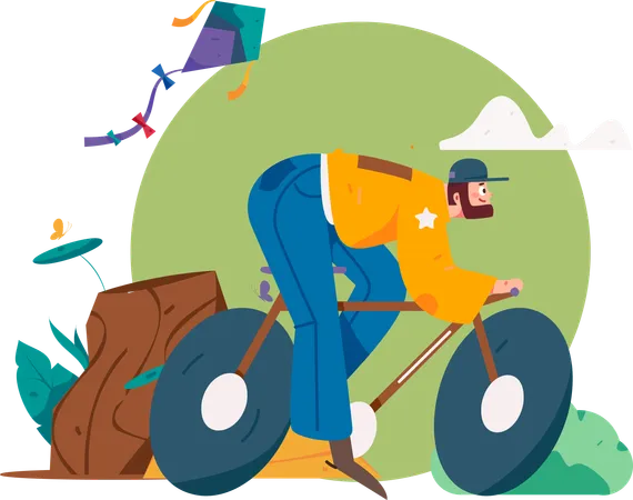 Man riding cycle at ourdoor  Illustration