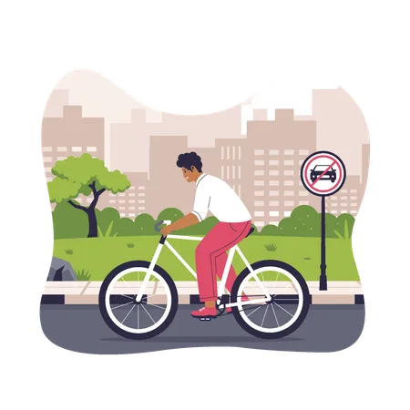 Man riding cycle for care free day  Illustration