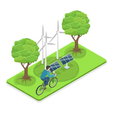 Man riding cycle for saving energy  Illustration