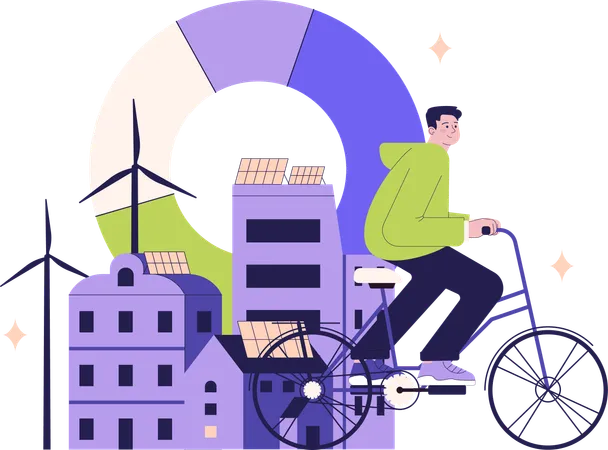 Man riding cycle for saving environment  Illustration