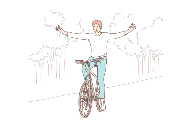 Man riding cycle in park  Illustration