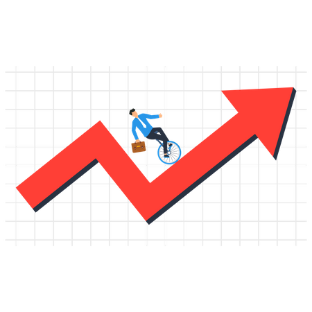 Man riding cycle on rising up graph  Illustration