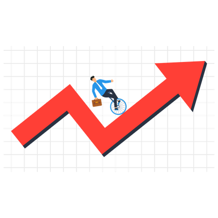 Man riding cycle on rising up graph  Illustration