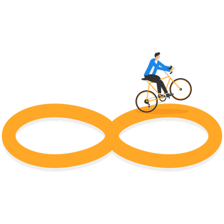 Man riding cycle on sign of infinity  Illustration