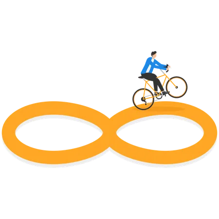 Man riding cycle on sign of infinity  Illustration