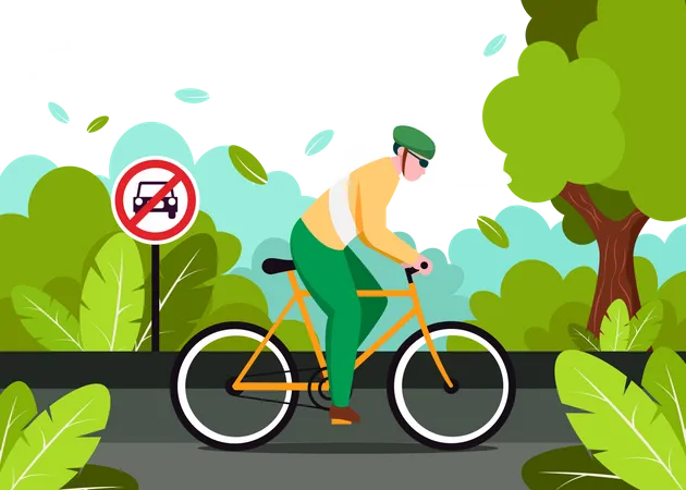 Man riding cycle on World Car Free Day Illustration