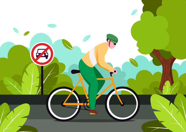 Man riding cycle on World Car Free Day  Illustration