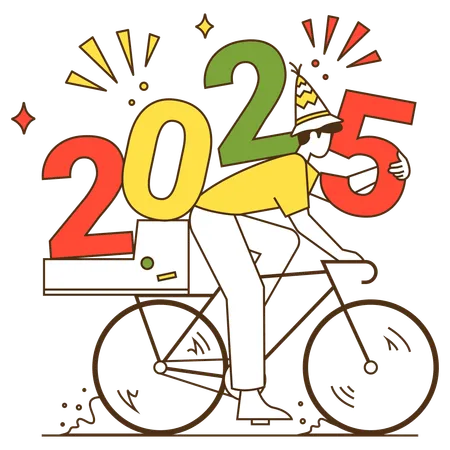 Man riding cycle on year 2025  Illustration