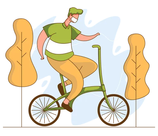 Man riding cycle wearing mask  Illustration