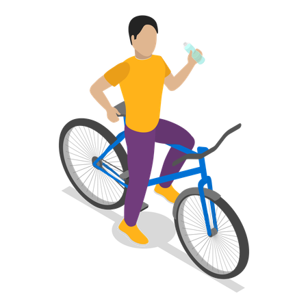 Man riding cycle while drinking water  Illustration