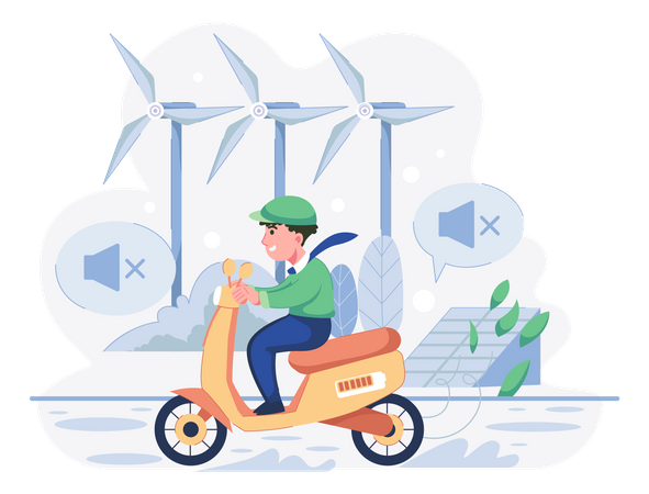 Man riding electronic bike  Illustration