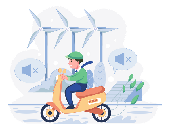 Man riding electronic bike  Illustration