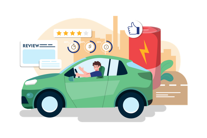 Man Riding Electronic Vehicle And Giving A Review  Illustration