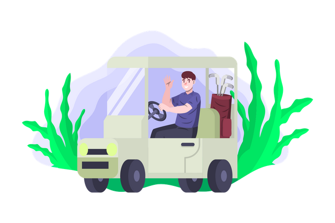 Man riding golf cart  Illustration