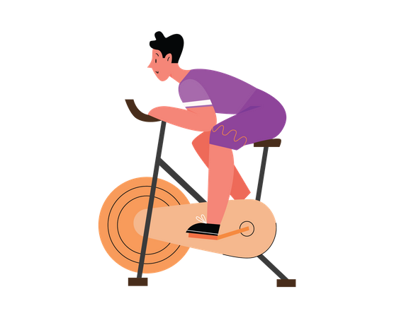 Man riding gym cycle  Illustration