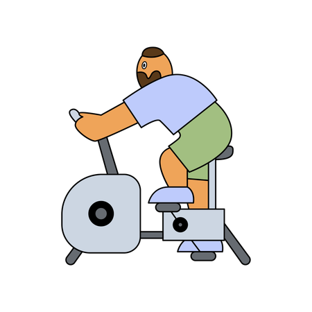 Man riding indoor cycle at gym  Illustration