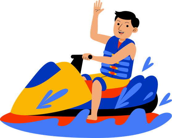 Man Riding Jet Ski  Illustration