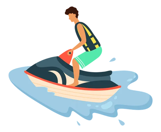 Man riding jet ski in ocean  Illustration