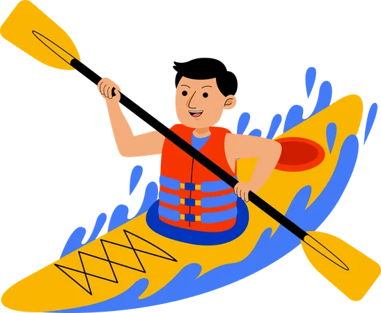 Man Riding Kayaking Illustration