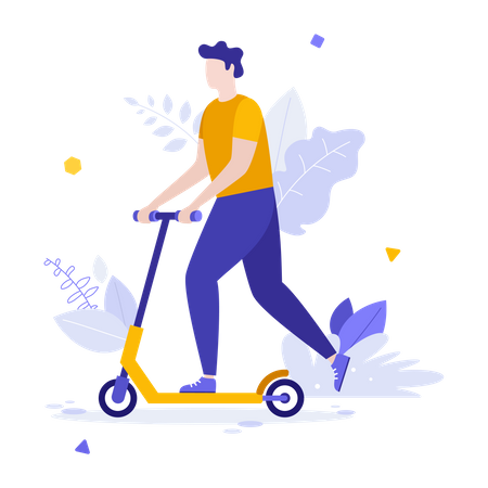 Man riding kick scooter  Illustration