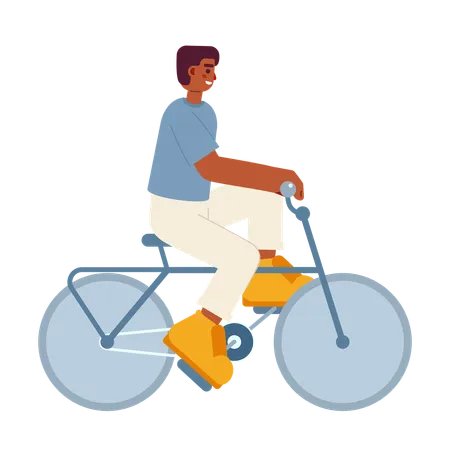 Man Riding On Bike Semi Flat Color Vector Character African American Boy On Bicycle Editable Full Body Person On White Simple Cartoon Spot Illustration For Web Graphic Design Illustration