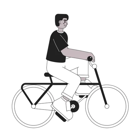 Man Riding On Bike Monochromatic Flat Vector Character African American Boy On Bicycle Editable Thin Line Full Body Person On White Simple Bw Cartoon Spot Image For Web Graphic Design Illustration