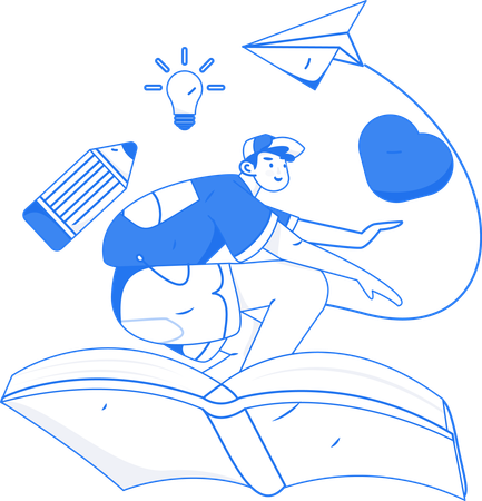 Man riding on book  Illustration
