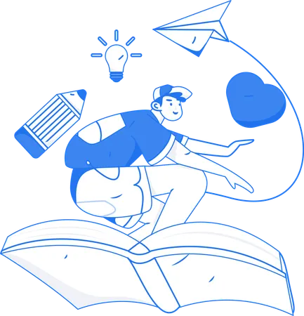 Man riding on book  Illustration