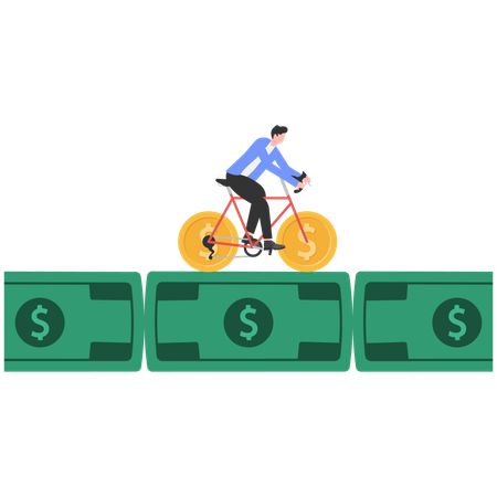 Man riding on money  Illustration