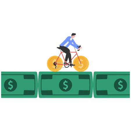 Man riding on money  Illustration