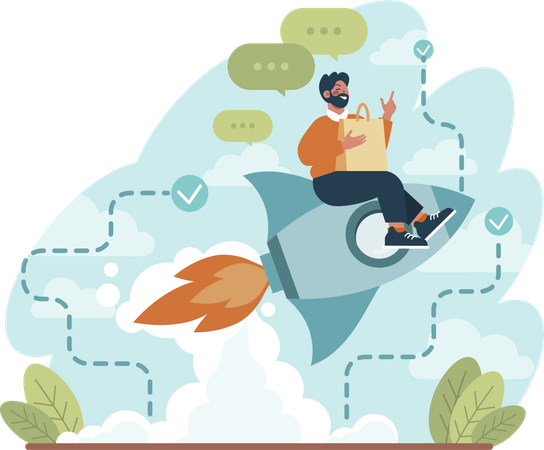 Man riding on rocket  Illustration