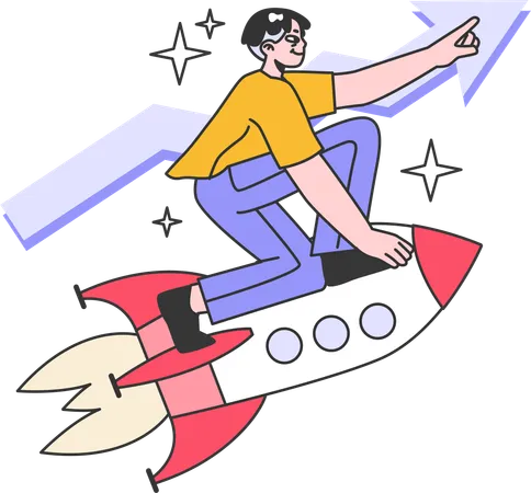 Man riding on rocket while getting startup growth  Illustration
